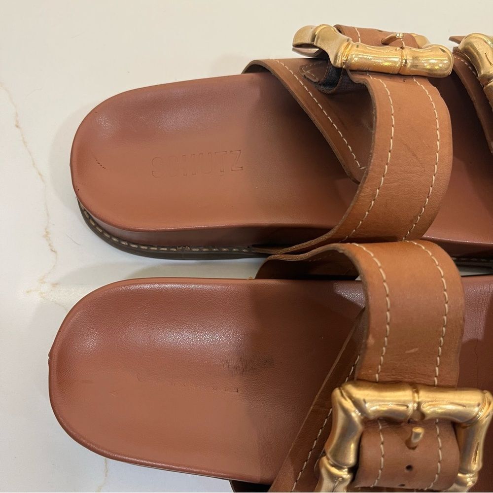 SCHUTZ Brown Sandals with Gold Accents - Picture 4 of 6
